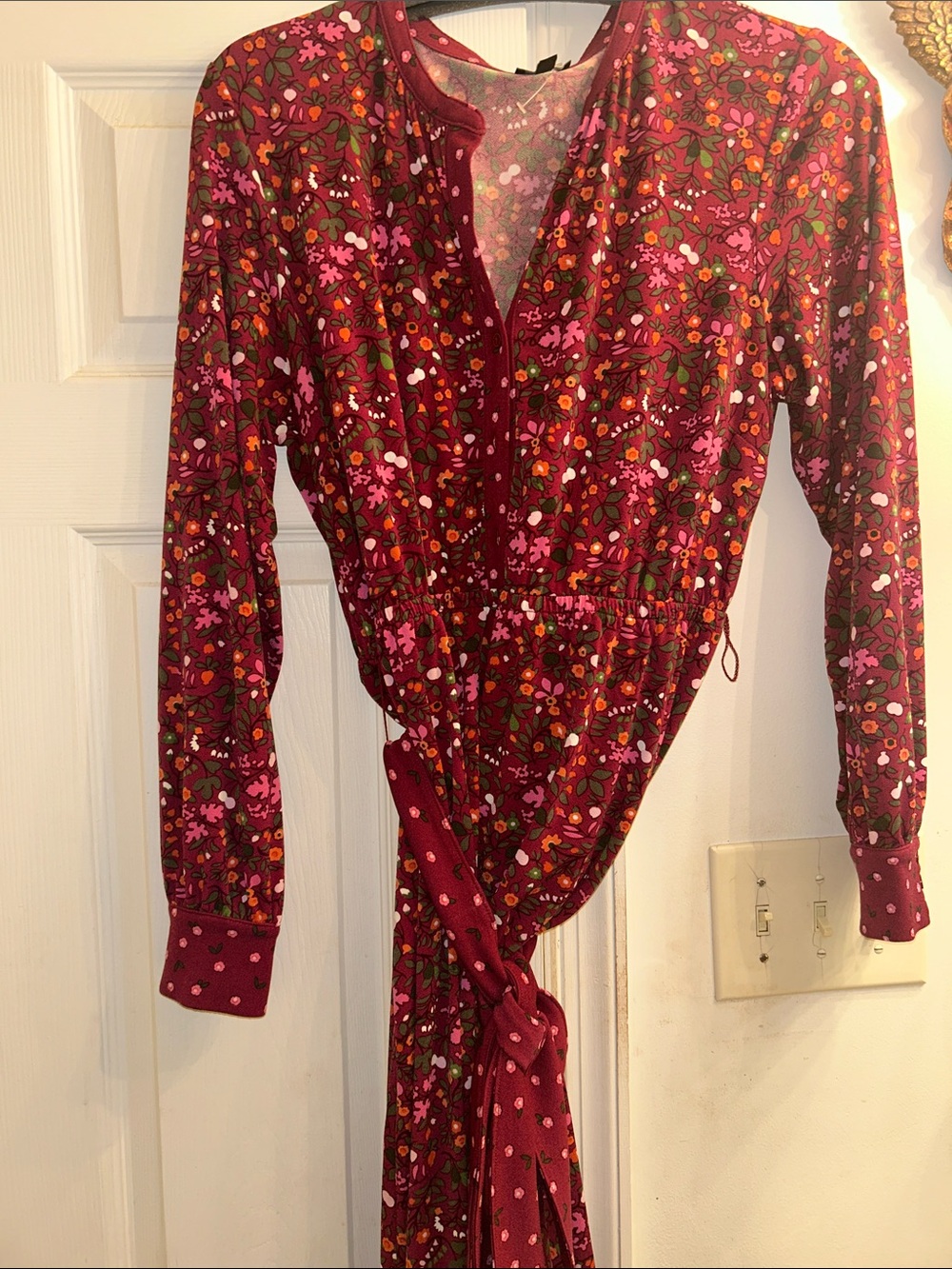 Talbots Maroon Floral Long-Sleeve Wrap Dress